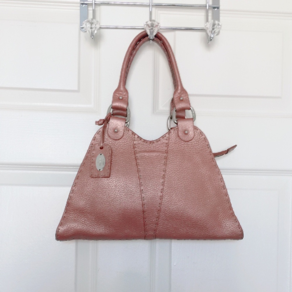 Authentic Fendi vintage Selleria metalic peach pink bag
